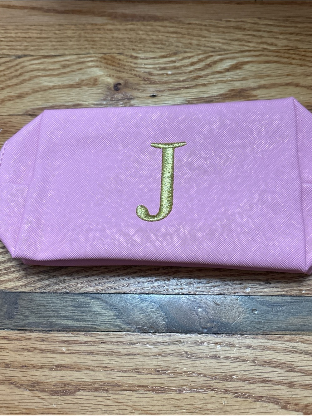 Monogram Pink Cosmetic Pouch with Gold 'J' Initial